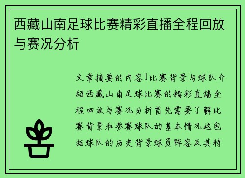 西藏山南足球比赛精彩直播全程回放与赛况分析